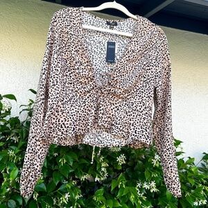 AFRM Top NWT x Nordstrom Cheetah Animal Print Keyhole Tie Crop Blouse Size Small